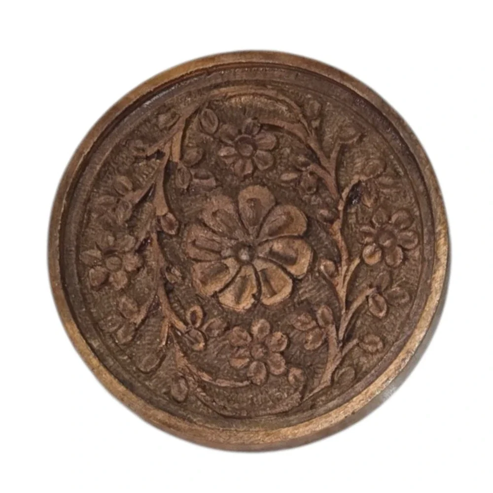World Market Hand Carved Floral Wood Coasters Brown OS